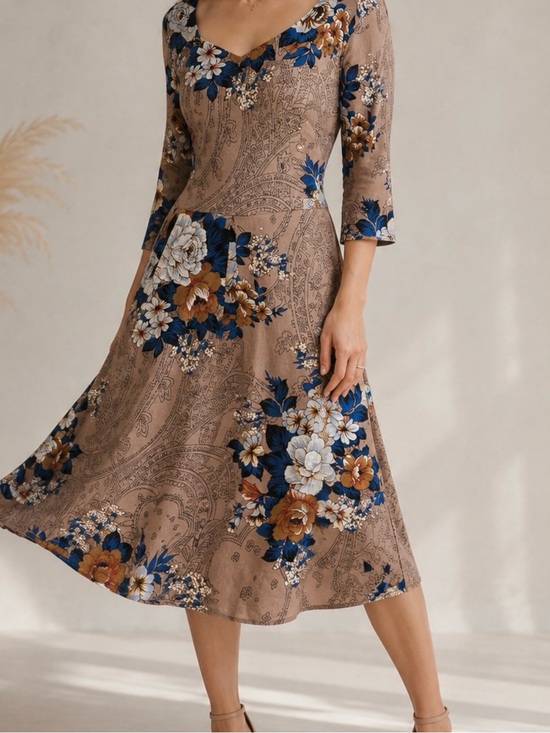 LAMiU Dresses & Skirts - NWOT LAMiU Womens 1950's Retro Rockabilly Dress in Floral Light Brown Size Large